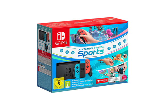 Nintendo Switch + Switch Sports Set (Nintendo Switch Sports preinstallato, fascia per la gamba, 3 mesi di Nintendo Switch Online)